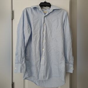 Michael Kors Mens Blue White Plaid Button Down Long Sleeve Shirt
